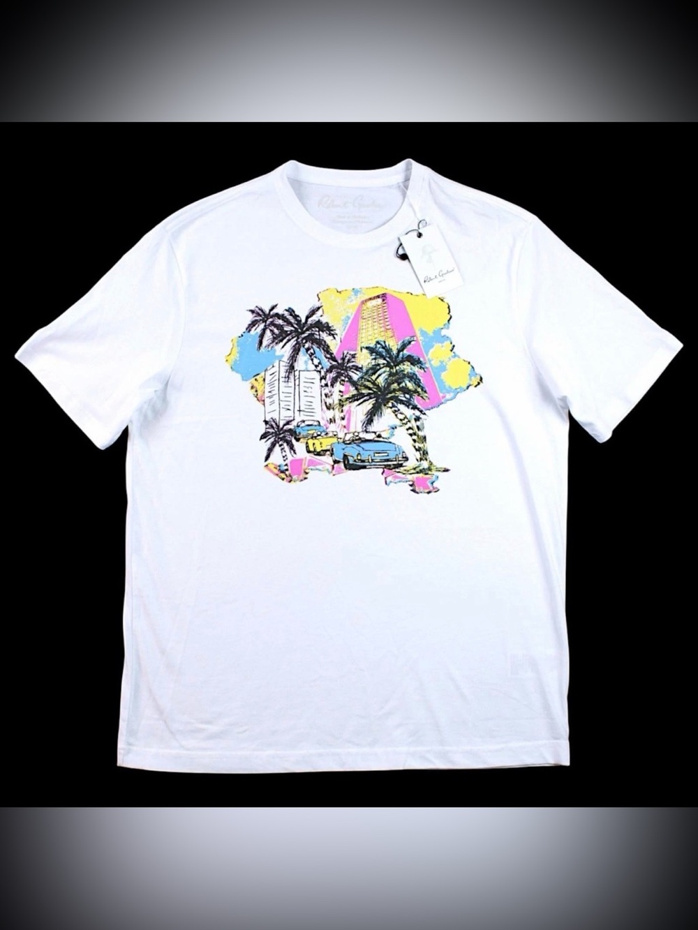 Robert Graham T-Shirt Mens Tropical City Graphic Short Sleeve Tee Large $98 New